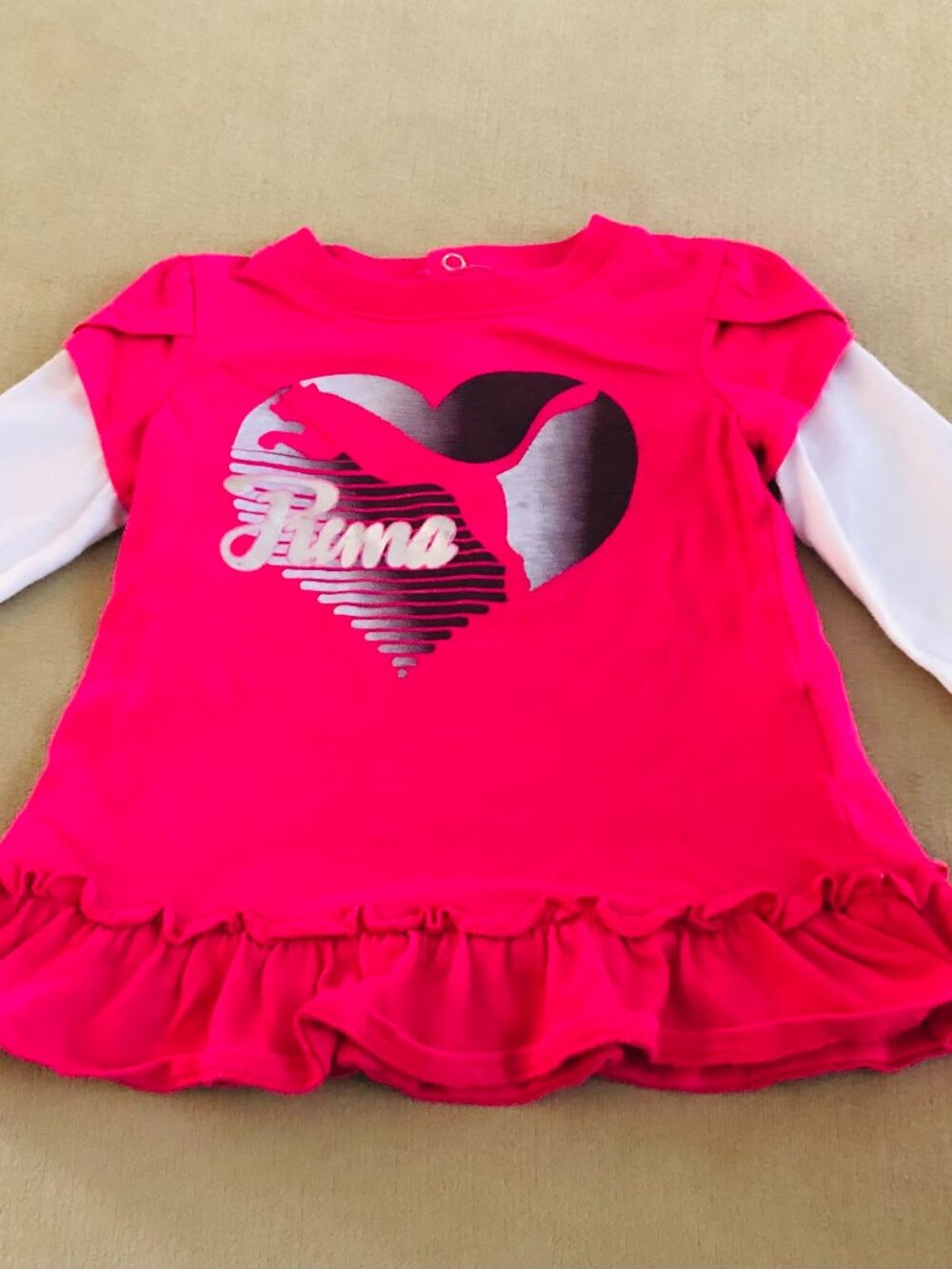 Puma Baby Girls Red Dress Long White Sleeves Size 6-9 Month